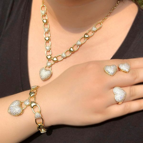 luxury sparkling cubic zirconia jewelry sets heart pendant necklace bracelet earrings adjustable ring women wedding jewelry sets t200908, Silver
luxury sparkling cubic zirconia jewelry sets heart pendant necklace bracelet earrings adjustable ring women wedding jewelry sets t200908, Silver