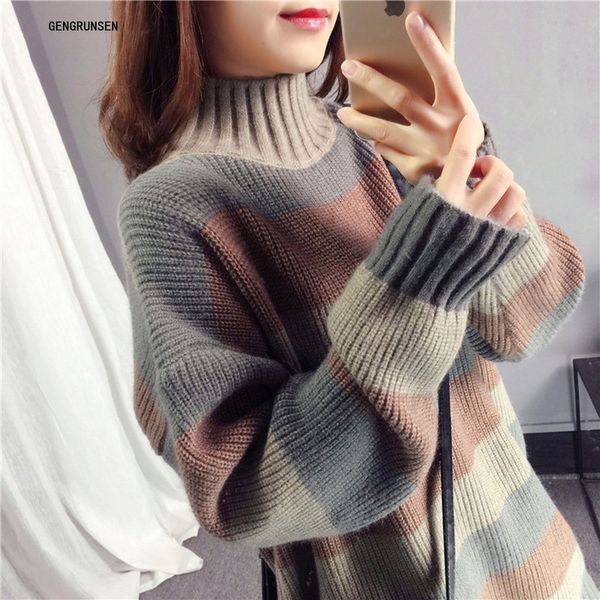 women's sweaters color matching half high collar knitted pullover sweater for women winter loose and lazy style medium length wide stri, White;black
women's sweaters color matching half high collar knitted pullover sweater for women winter loose and lazy style medium length wide stri, White;black