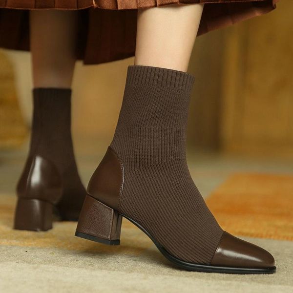 women square heels ankle boots round toe pull-on autumn winter sock boots fashion sewing casual black brown booties 2020
women square heels ankle boots round toe pull-on autumn winter sock boots fashion sewing casual black brown booties 2020