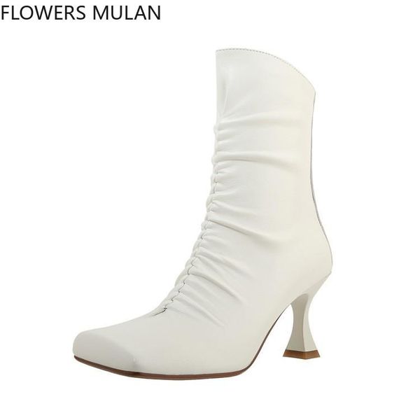 designers ankle boots for women chic pleated leather zapats de mujer cutting square toe back zipper botas middle kitten heels, Black
designers ankle boots for women chic pleated leather zapats de mujer cutting square toe back zipper botas middle kitten heels, Black