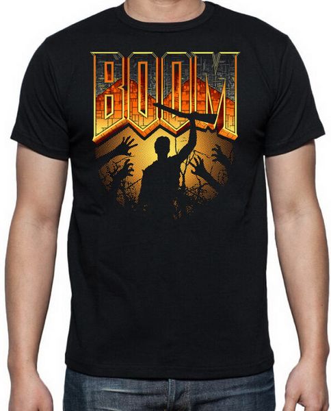 evil dead doom boomstick funny horror movie arcade video game mens black t shirt street wear fashion tee shirt