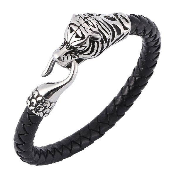 punk black/brown leather braided bracelet men tiger head stainless steel easy-hook woven bracelets male fashion jewelry st0388, Golden;silver
punk black/brown leather braided bracelet men tiger head stainless steel easy-hook woven bracelets male fashion jewelry st0388, Golden;silver