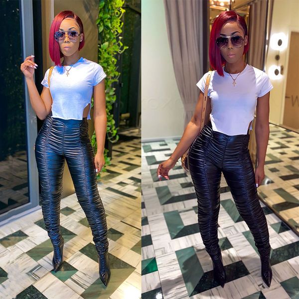 autumn winter pu leather pants tight folds leather pants faux female trousers, Black;white
autumn winter pu leather pants tight folds leather pants faux female trousers, Black;white