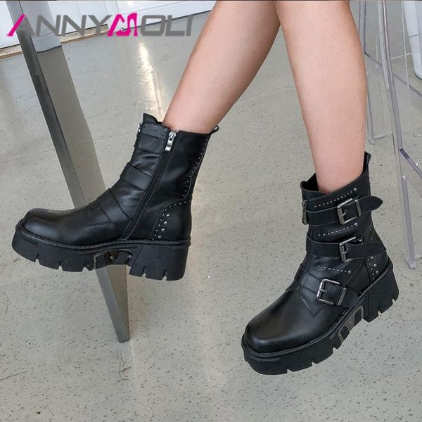 annymoli women ankle boots shoes buckle real leather platform high heel motorcycle boots rivet thick heels zipper short 43, Black
annymoli women ankle boots shoes buckle real leather platform high heel motorcycle boots rivet thick heels zipper short 43, Black
