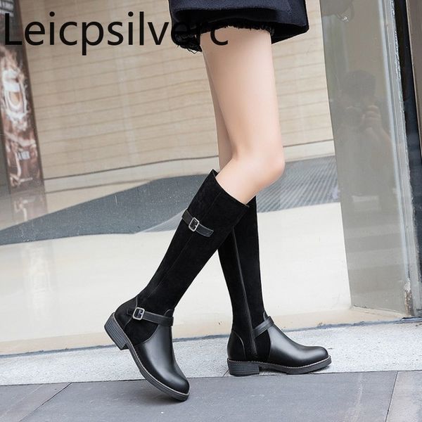 women's boots the new autumn and winter fashion round head belt buckle zipper low-heeled high tube women's shoes plus size 32-44, Black
women's boots the new autumn and winter fashion round head belt buckle zipper low-heeled high tube women's shoes plus size 32-44, Black