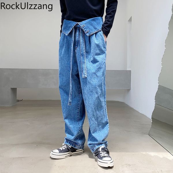 men's jeans waist turndown hem front single breasted button belt strap denim pant streetwear harem washed hip hop japanese men fashion, Blue
men's jeans waist turndown hem front single breasted button belt strap denim pant streetwear harem washed hip hop japanese men fashion, Blue