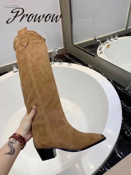 prowow new genuine leather pointed toe knee high boots slip on thick heel cowboy boots winter women shoes women, Black
prowow new genuine leather pointed toe knee high boots slip on thick heel cowboy boots winter women shoes women, Black