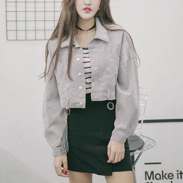 women corduroy jacket short fashion pocket winter autumn coat outerwear button tassel black gray blue jacket, Black;brown
women corduroy jacket short fashion pocket winter autumn coat outerwear button tassel black gray blue jacket, Black;brown