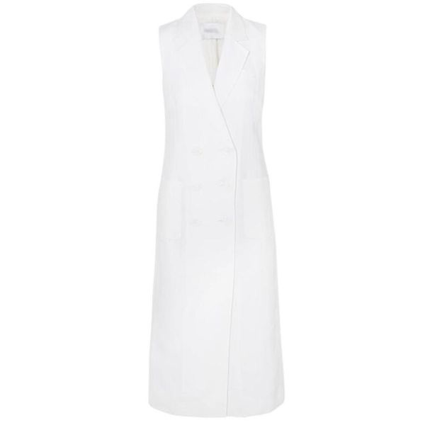 spring summer women notched sleeveless blazer vest white double breasted linen long jacket, Black;white
spring summer women notched sleeveless blazer vest white double breasted linen long jacket, Black;white