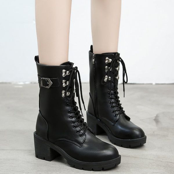 boots 2021 winter women's fashion lace-up mid-tube warm velvet round toe high-heeled platform mid-calf w144, Black
boots 2021 winter women's fashion lace-up mid-tube warm velvet round toe high-heeled platform mid-calf w144, Black