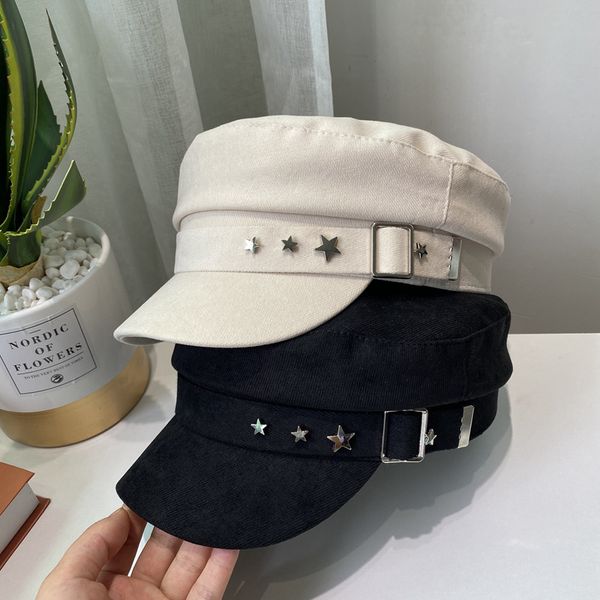 stingy brim hats woman girl metel star casquette solid color cotton octagonal cap hat spaper european korean artist 2021, Blue;gray
stingy brim hats woman girl metel star casquette solid color cotton octagonal cap hat spaper european korean artist 2021, Blue;gray