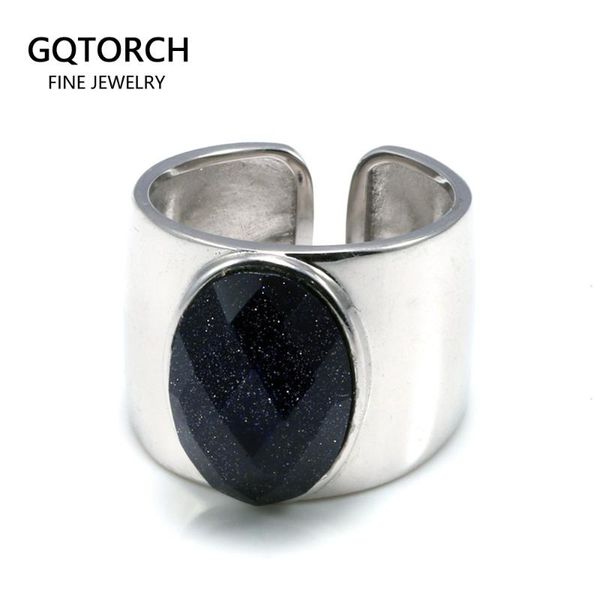 925 sterling silver rings for women inlaid black onyx ring blue sandstone oval faceted exaggerated wide elegant korean fashion, Golden;silver
925 sterling silver rings for women inlaid black onyx ring blue sandstone oval faceted exaggerated wide elegant korean fashion, Golden;silver