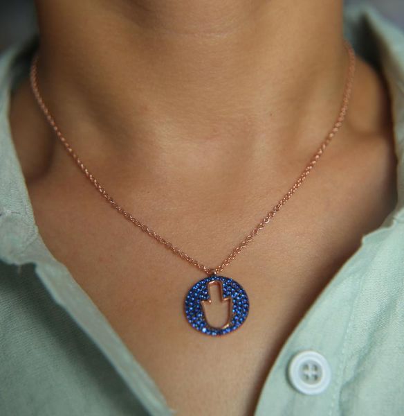 blue black red cz paved hollow hamsa hand rose gold color fashion women chain necklace, Silver
blue black red cz paved hollow hamsa hand rose gold color fashion women chain necklace, Silver