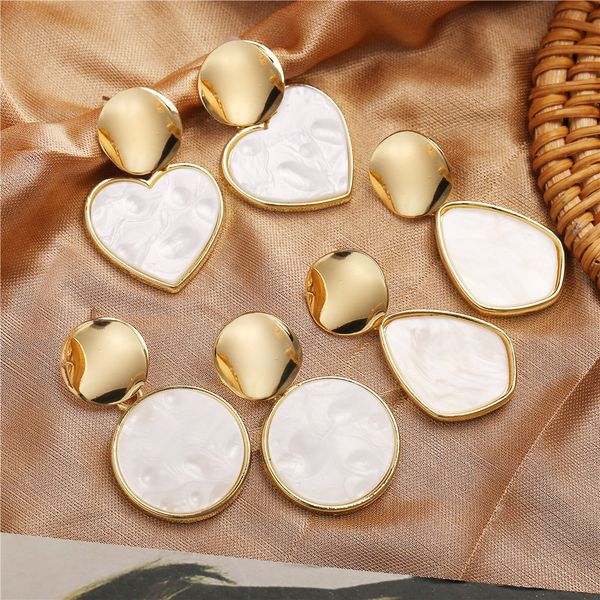 quality new fashion gold color white acrylic heart round geometric drop earrings for woman boho vintage wedding jewelry wholesale
quality new fashion gold color white acrylic heart round geometric drop earrings for woman boho vintage wedding jewelry wholesale