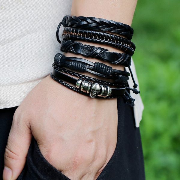 5pcs/set braided wrap leather bracelet for men skull charms beads rope wrap wristband jewelry, Golden;silver
5pcs/set braided wrap leather bracelet for men skull charms beads rope wrap wristband jewelry, Golden;silver