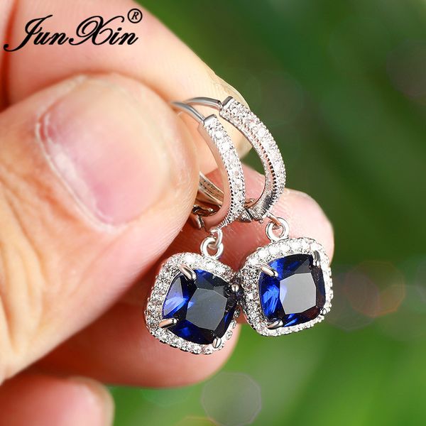 hoop & huggie princess square austrian crystal earrings for women blue white zircon geometric wedding bridal jewelry cz, Golden;silver
hoop & huggie princess square austrian crystal earrings for women blue white zircon geometric wedding bridal jewelry cz, Golden;silver