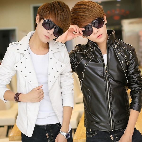 2020 new autumn men slim rivet turn-down collar motorcycle biker coat pu leather male punk streetwear faux leather jacket k162, Black
2020 new autumn men slim rivet turn-down collar motorcycle biker coat pu leather male punk streetwear faux leather jacket k162, Black