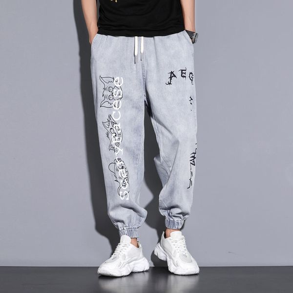 men's jeans mens brand letter printed ankle banded cargo pants straight loose casual streetwear trousers hip hop ripped, Blue
men's jeans mens brand letter printed ankle banded cargo pants straight loose casual streetwear trousers hip hop ripped, Blue