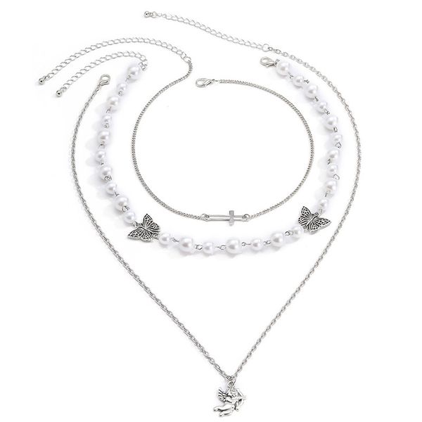 10sets/lot european butterfly pearl necklace cross angel pendant clavicle chain women multi layers metal chokers jewelry accessories, Silver
10sets/lot european butterfly pearl necklace cross angel pendant clavicle chain women multi layers metal chokers jewelry accessories, Silver