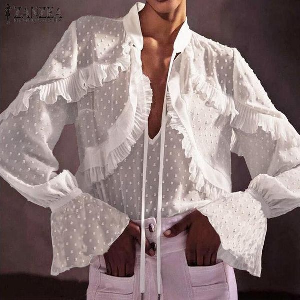 women's blouses & shirts zanzea fashion women ruffles blouse autumn deep v neck flare sleeve lace crochet blusas casual mesh tunic, White
women's blouses & shirts zanzea fashion women ruffles blouse autumn deep v neck flare sleeve lace crochet blusas casual mesh tunic, White