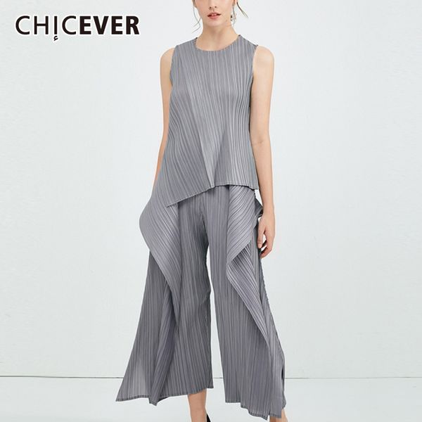 women's tracksuits chicever ruched ruffle striped two piece set female o neck sleeveless irregular shirt wide leg pants casual suit wom, Gray
women's tracksuits chicever ruched ruffle striped two piece set female o neck sleeveless irregular shirt wide leg pants casual suit wom, Gray