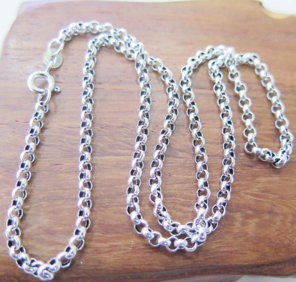 solid 925 sterling silver necklace 3mm rolo link chain s925 from 16" to 35" l