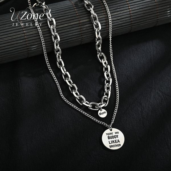 pendant necklaces uzone punk stainless steel letter round discs necklace double-layer chain for women men party jewelry gift, Silver
pendant necklaces uzone punk stainless steel letter round discs necklace double-layer chain for women men party jewelry gift, Silver