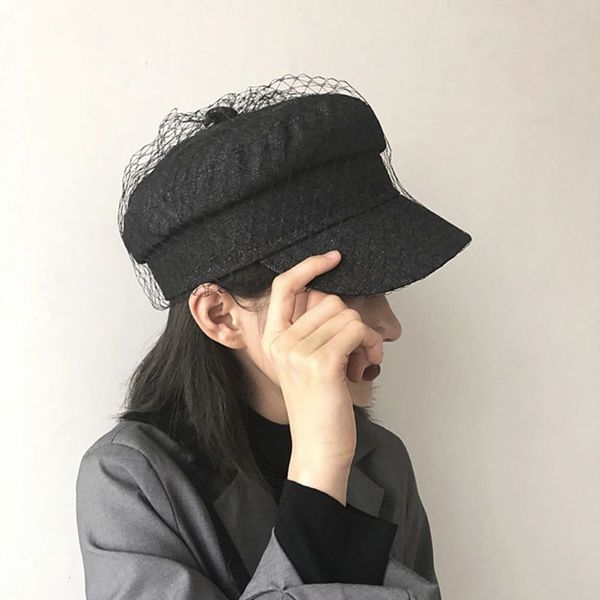 british style retro denim flat beret cap with mesh veil women girl sun protection visor button painter elegant navy hat, Blue;gray
british style retro denim flat beret cap with mesh veil women girl sun protection visor button painter elegant navy hat, Blue;gray