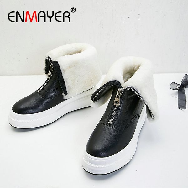 enmayer 2020 zip round toe ankle boots for women genuine leather snow boots flat with fur casual winter shoes women size 34-40, Black
enmayer 2020 zip round toe ankle boots for women genuine leather snow boots flat with fur casual winter shoes women size 34-40, Black