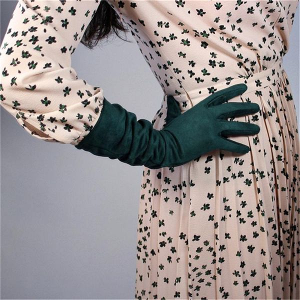 five fingers gloves women suede medium and long section 40cm matte sanding simulation leather dark green jpsl40, Blue;gray
five fingers gloves women suede medium and long section 40cm matte sanding simulation leather dark green jpsl40, Blue;gray