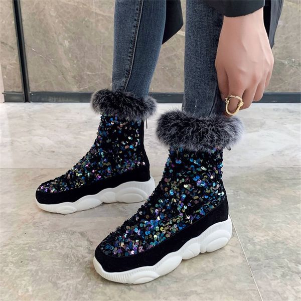pxelena дизайнер bling bling женщины снега сапоги sequined толстые меха плюшевые зима теплая ботильоны платформы flat комфорт обувь 34-45, Black
pxelena дизайнер bling bling женщины снега сапоги sequined толстые меха плюшевые зима теплая ботильоны платформы flat комфорт обувь 34-45, Black