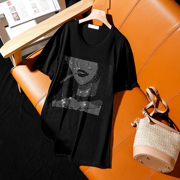 women's t-shirt summer 2021 europe harajuku style loose plue size short-sleeved for women personality casual diamond female, White
women's t-shirt summer 2021 europe harajuku style loose plue size short-sleeved for women personality casual diamond female, White