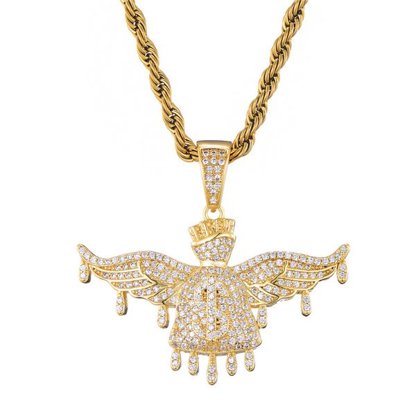 pendant necklaces iced out flying money bag with pave cubic zircon bling hip hop jewelry for rapper gift 2 colors, Silver
pendant necklaces iced out flying money bag with pave cubic zircon bling hip hop jewelry for rapper gift 2 colors, Silver