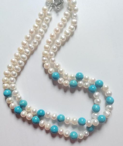 2 strands 8x9mm white pearl blue stone mixed necklace natural freshwater pearl women jewelry 35cm 43cm 14'' 17, Golden;silver
2 strands 8x9mm white pearl blue stone mixed necklace natural freshwater pearl women jewelry 35cm 43cm 14'' 17, Golden;silver