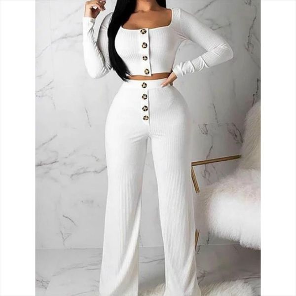 2pcs женщины set solid crop top майка длинные брюки 2 шт наборы женщин осень одежда костюмы женский, Gray
