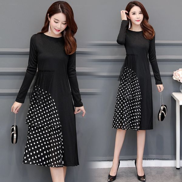 2020 autumn dress new women's clothing fashion korean slim-fit polka dot dress for women ues4z, Black;gray
2020 autumn dress new women's clothing fashion korean slim-fit polka dot dress for women ues4z, Black;gray