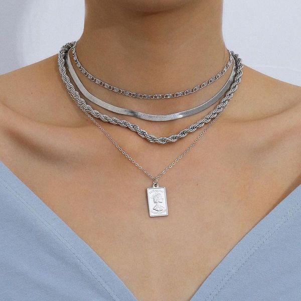 pendant necklaces multi layer twisted metal rope chain choker necklace vintage carved coin portrait jewelry 4pcs/set, Silver
pendant necklaces multi layer twisted metal rope chain choker necklace vintage carved coin portrait jewelry 4pcs/set, Silver