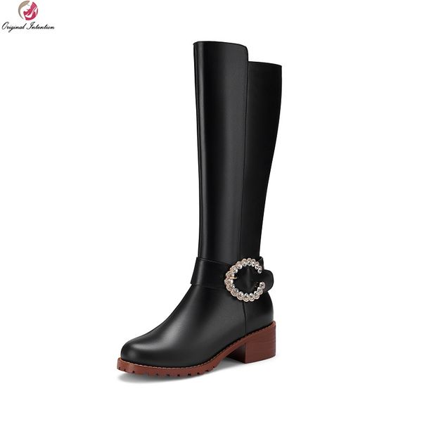 boots original intention women knee high real leather round toe rhinestone chunky heels black shoes woman plus size 5-13
boots original intention women knee high real leather round toe rhinestone chunky heels black shoes woman plus size 5-13