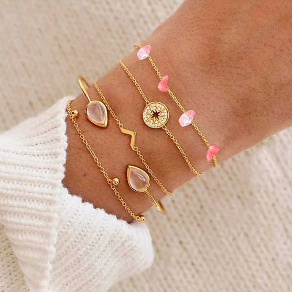 charm bracelets 5pcs bohemia crystal pink natural stone set gold chain for women wrist jewelry, Golden;silver
charm bracelets 5pcs bohemia crystal pink natural stone set gold chain for women wrist jewelry, Golden;silver