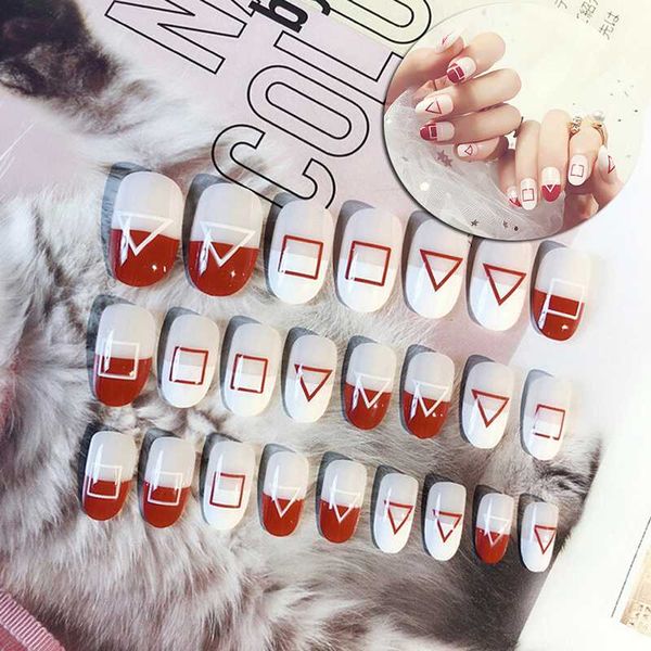 24pcs/set fake nails short nail design tips with solid white wine red stripes dark green fashion, Red;gold
24pcs/set fake nails short nail design tips with solid white wine red stripes dark green fashion, Red;gold