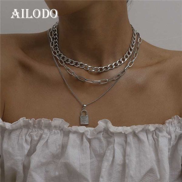ailodo layered crystal lock pendant choker necklace for women punk padlock link chain necklace collier jewelry gift 20jun79, Silver
ailodo layered crystal lock pendant choker necklace for women punk padlock link chain necklace collier jewelry gift 20jun79, Silver