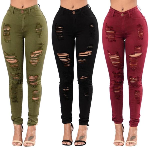 women's jeans woman high waist klv button pocket tights hole small feet trousers 9.18, Blue
women's jeans woman high waist klv button pocket tights hole small feet trousers 9.18, Blue
