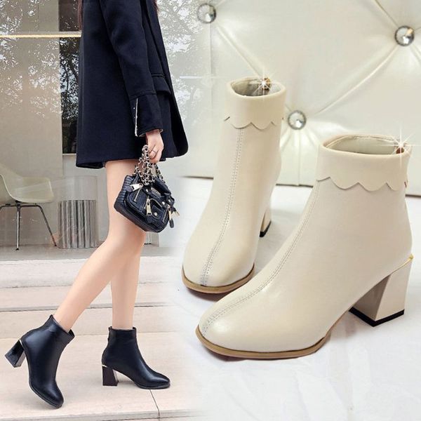 boots fashion thick high heels women shoes round toe leather winter ankle comfortable plus velvet warm ladies, Black
boots fashion thick high heels women shoes round toe leather winter ankle comfortable plus velvet warm ladies, Black