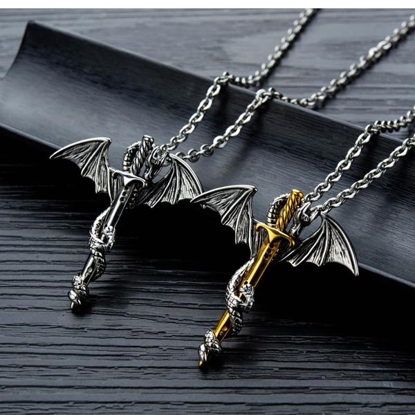 opk men pendant necklaces trendy rock fashion for men punk vintage pterosaur golden sword men's titanium steel necklace 937, Silver
opk men pendant necklaces trendy rock fashion for men punk vintage pterosaur golden sword men's titanium steel necklace 937, Silver