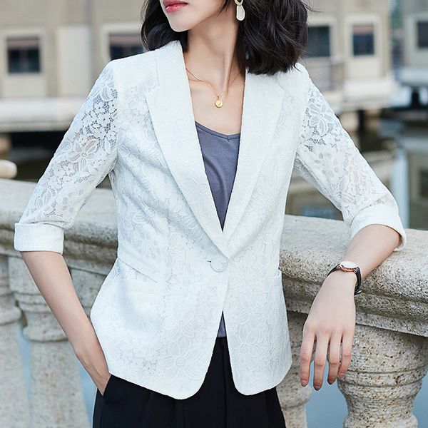women's suits & blazers 2021 blazer women lace coat office ladies suit jacket female elegant short style thin hollow out and jackets, White;black
women's suits & blazers 2021 blazer women lace coat office ladies suit jacket female elegant short style thin hollow out and jackets, White;black