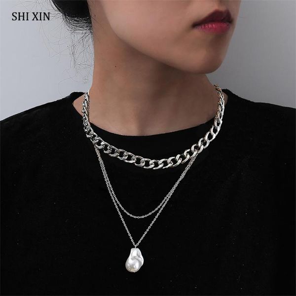 shixin 2 pcs separable punk chunky chain with pearl pendant necklace for women layered hiphop choker necklace 2020 fashion colar, Silver
shixin 2 pcs separable punk chunky chain with pearl pendant necklace for women layered hiphop choker necklace 2020 fashion colar, Silver