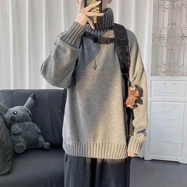men's sweaters gray turtleneck sweater autumn and winter loose tide bottoming line clothes lazy knit outside wear inside, White;black
men's sweaters gray turtleneck sweater autumn and winter loose tide bottoming line clothes lazy knit outside wear inside, White;black