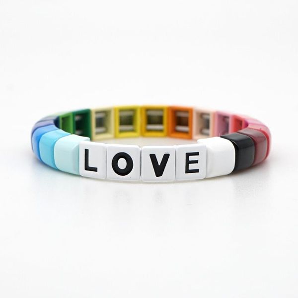 bd033 trendy rainbow enamel love letter alloy bracelet boho handmade beaded stackable elastic couple bracelet jewelry, Black
bd033 trendy rainbow enamel love letter alloy bracelet boho handmade beaded stackable elastic couple bracelet jewelry, Black