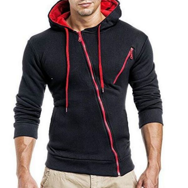 new style hoodies classic diagonal zipper hoodie men's casual slim fit sweater coat, Black
new style hoodies classic diagonal zipper hoodie men's casual slim fit sweater coat, Black