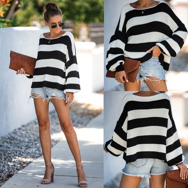 striped casual knitted sweater designer women's plus size black white pullover female o-neck oversize sweater fashions, White;black
striped casual knitted sweater designer women's plus size black white pullover female o-neck oversize sweater fashions, White;black
